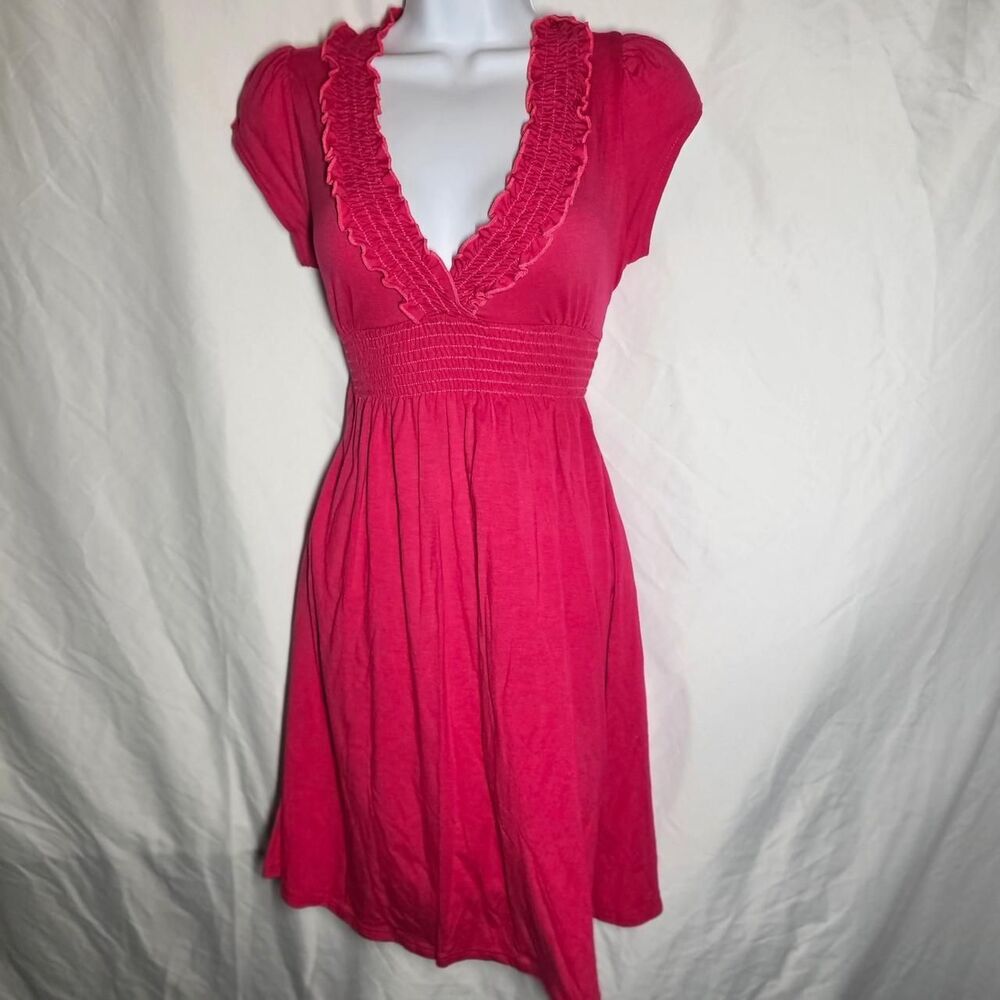 vintage pink magenta ruffle trim babydoll dress top